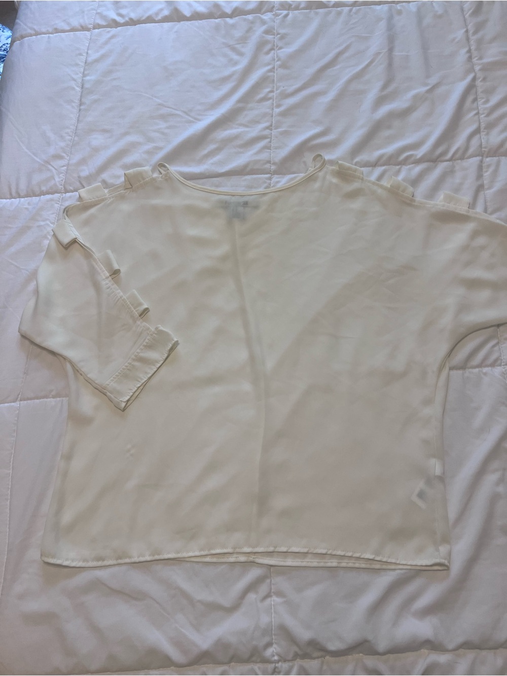 Forever 21 Cream Short-Sleeve Tab-Accent Blouse